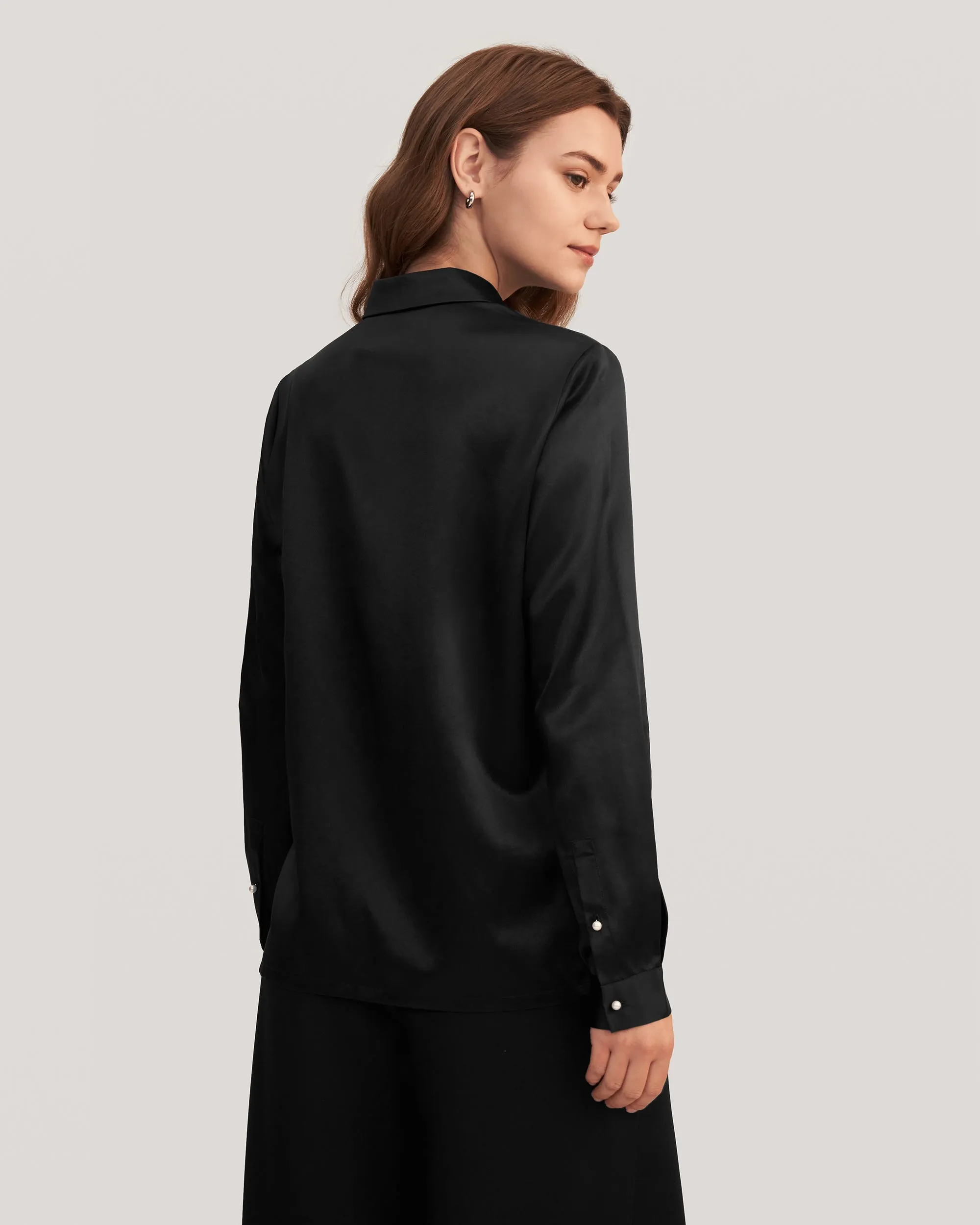 Classic Pearl Button Silk Shirt White
