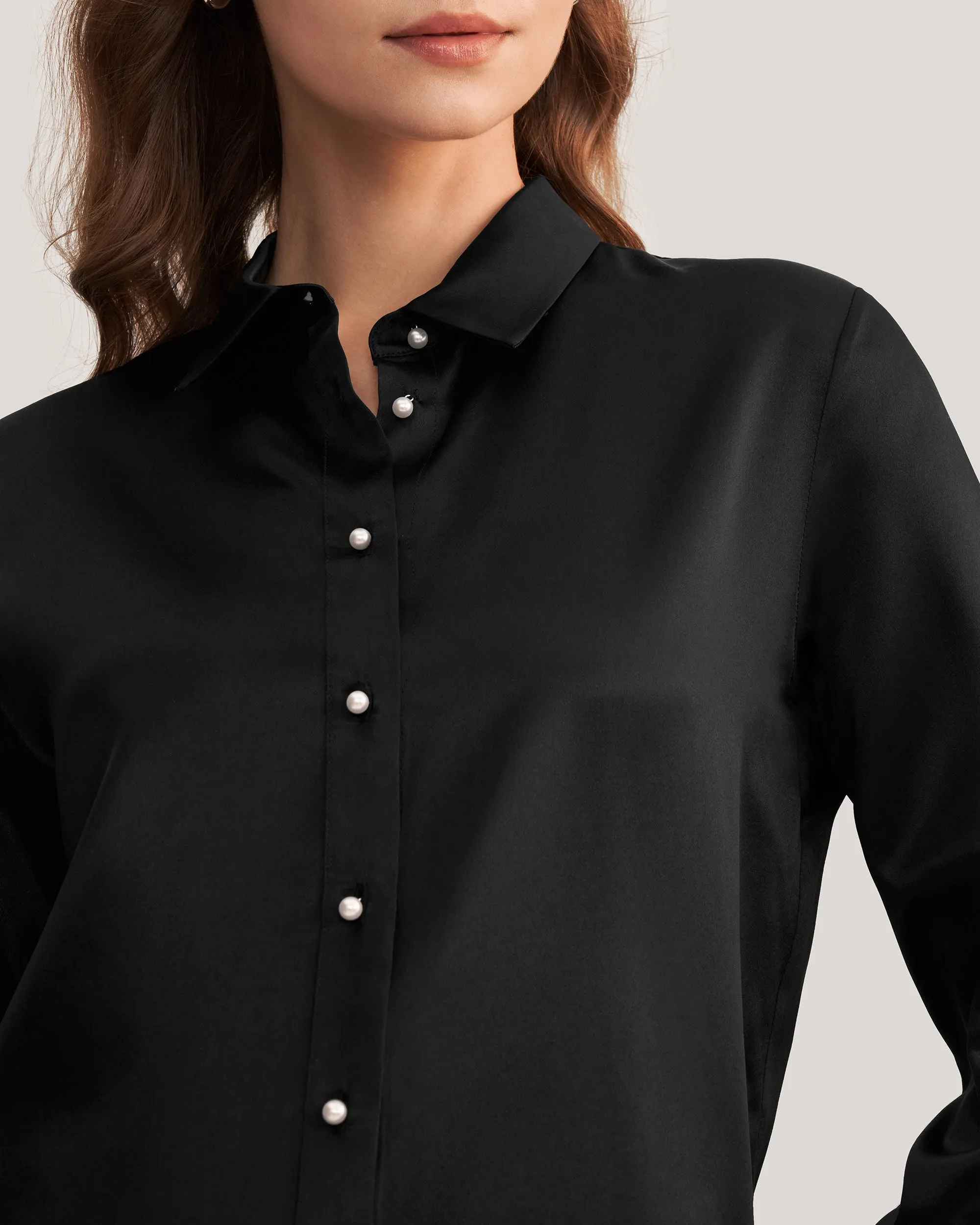 Classic Pearl Button Silk Shirt White