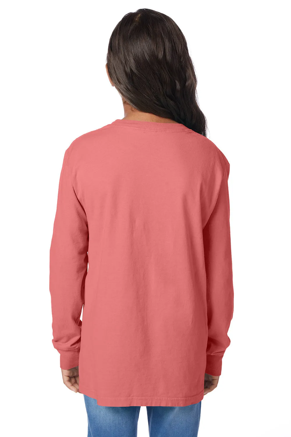 ComfortWash By Hanes Youth Garment Dyed Long Sleeve Crewneck T-Shirt - Coral Craze