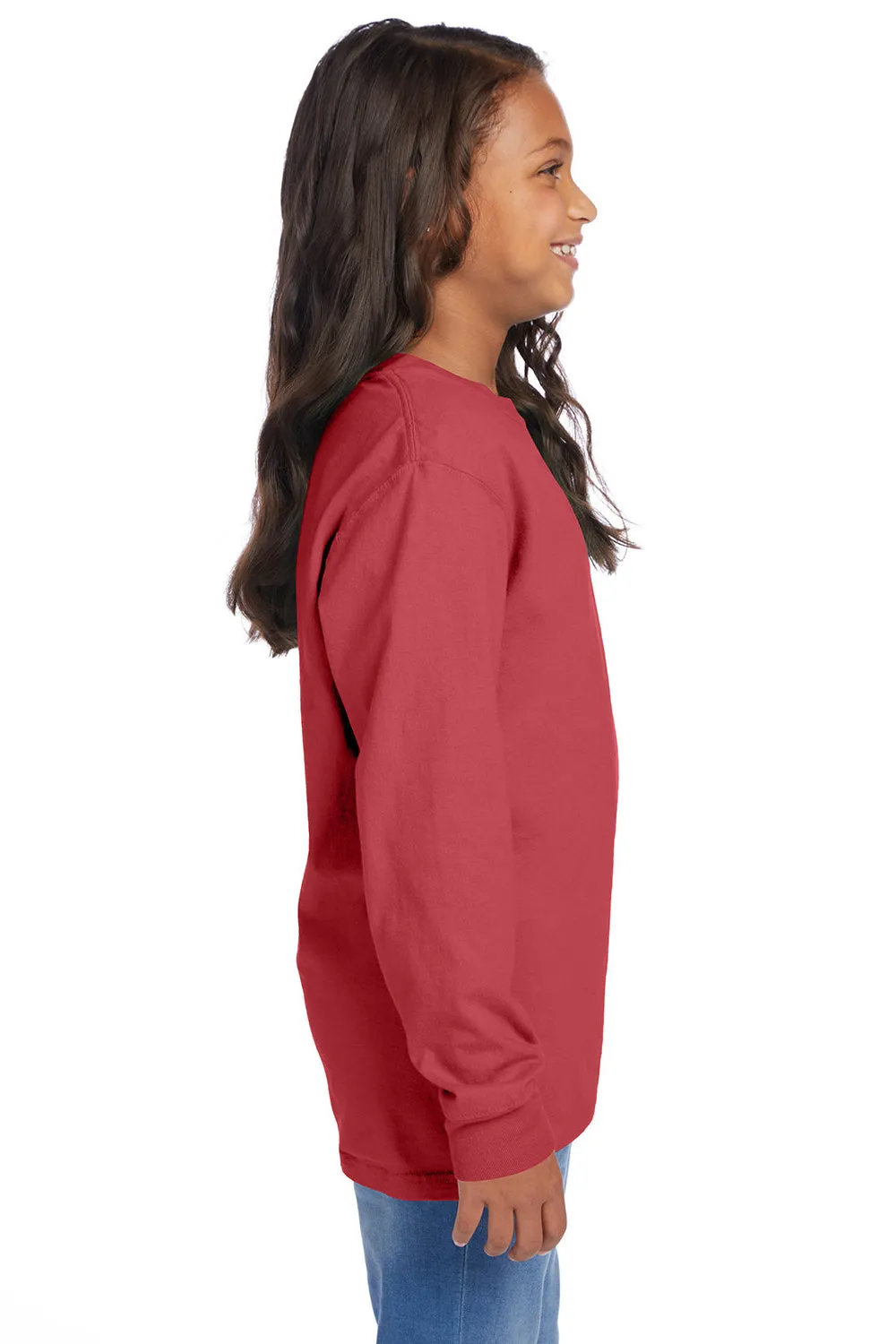 ComfortWash By Hanes Youth Garment Dyed Long Sleeve Crewneck T-Shirt - Crimson Fall Red