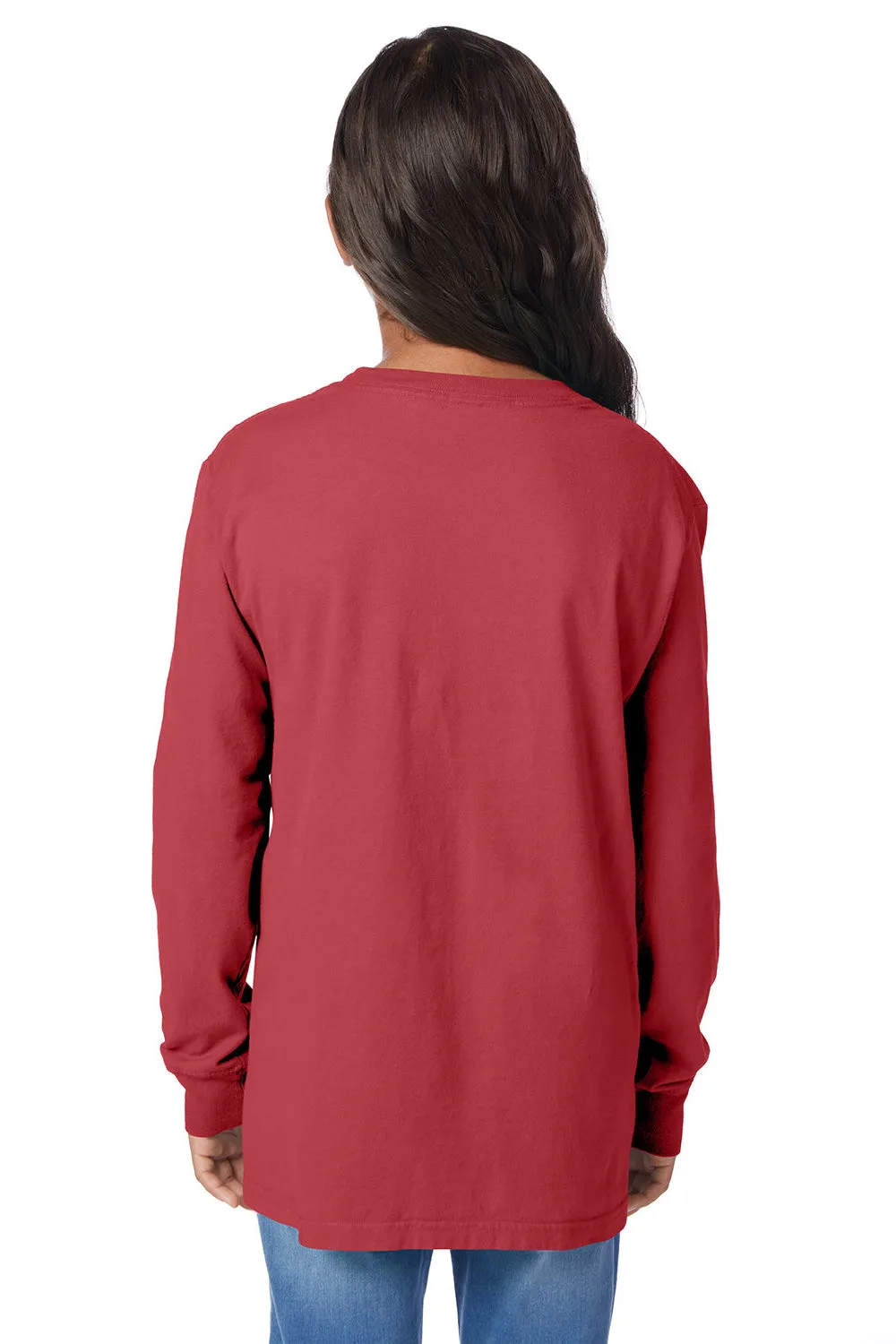 ComfortWash By Hanes Youth Garment Dyed Long Sleeve Crewneck T-Shirt - Crimson Fall Red