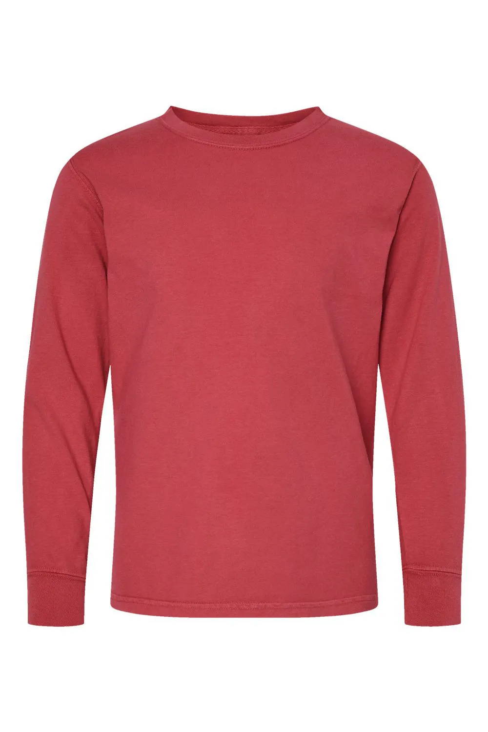 ComfortWash By Hanes Youth Garment Dyed Long Sleeve Crewneck T-Shirt - Crimson Fall Red