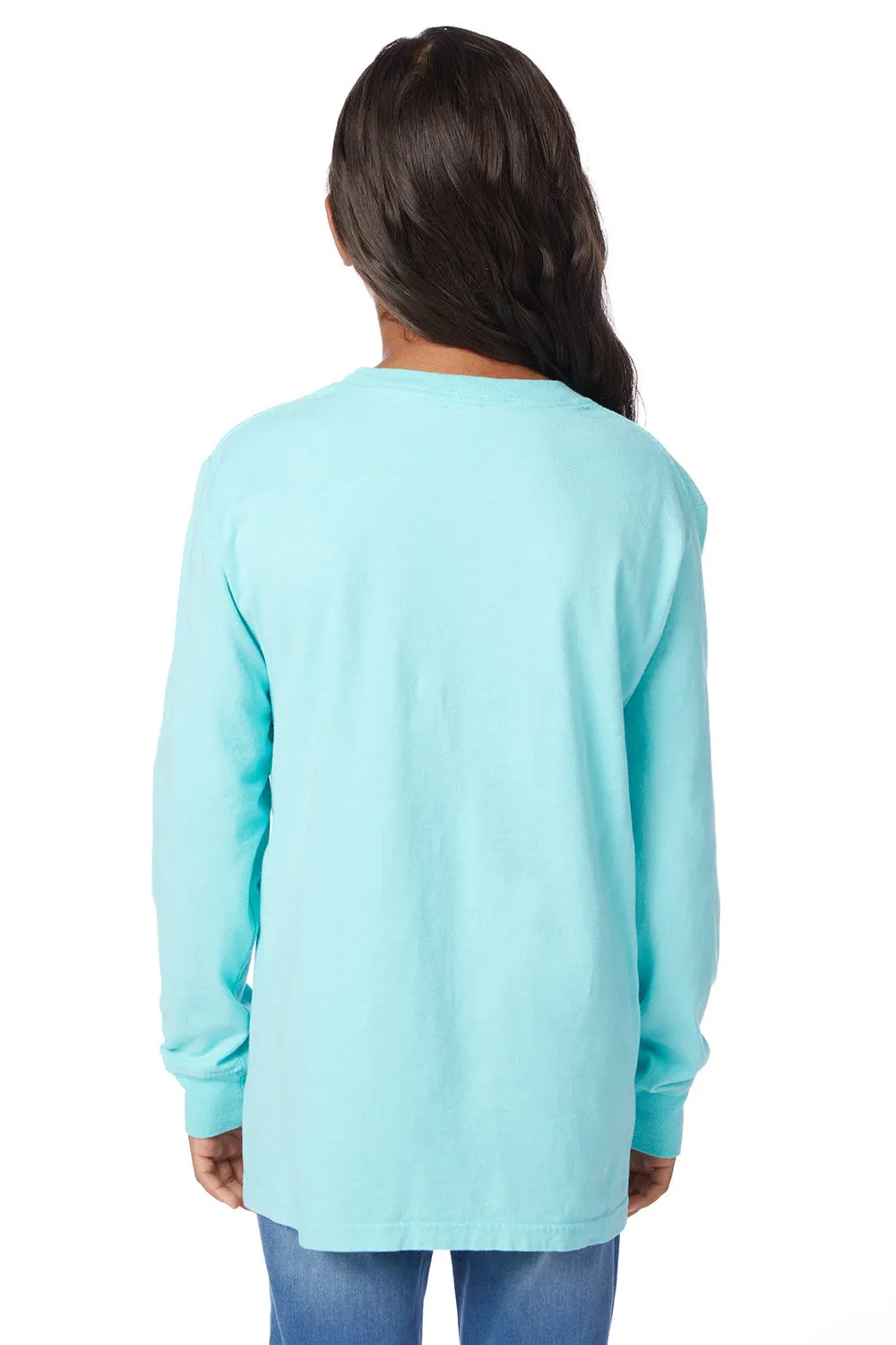 ComfortWash By Hanes Youth Garment Dyed Long Sleeve Crewneck T-Shirt - Mint