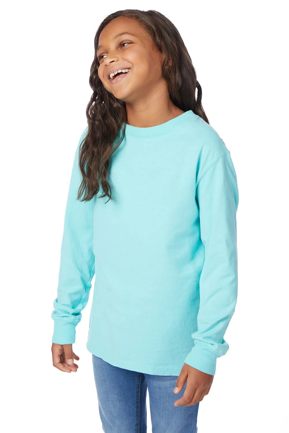 ComfortWash By Hanes Youth Garment Dyed Long Sleeve Crewneck T-Shirt - Mint