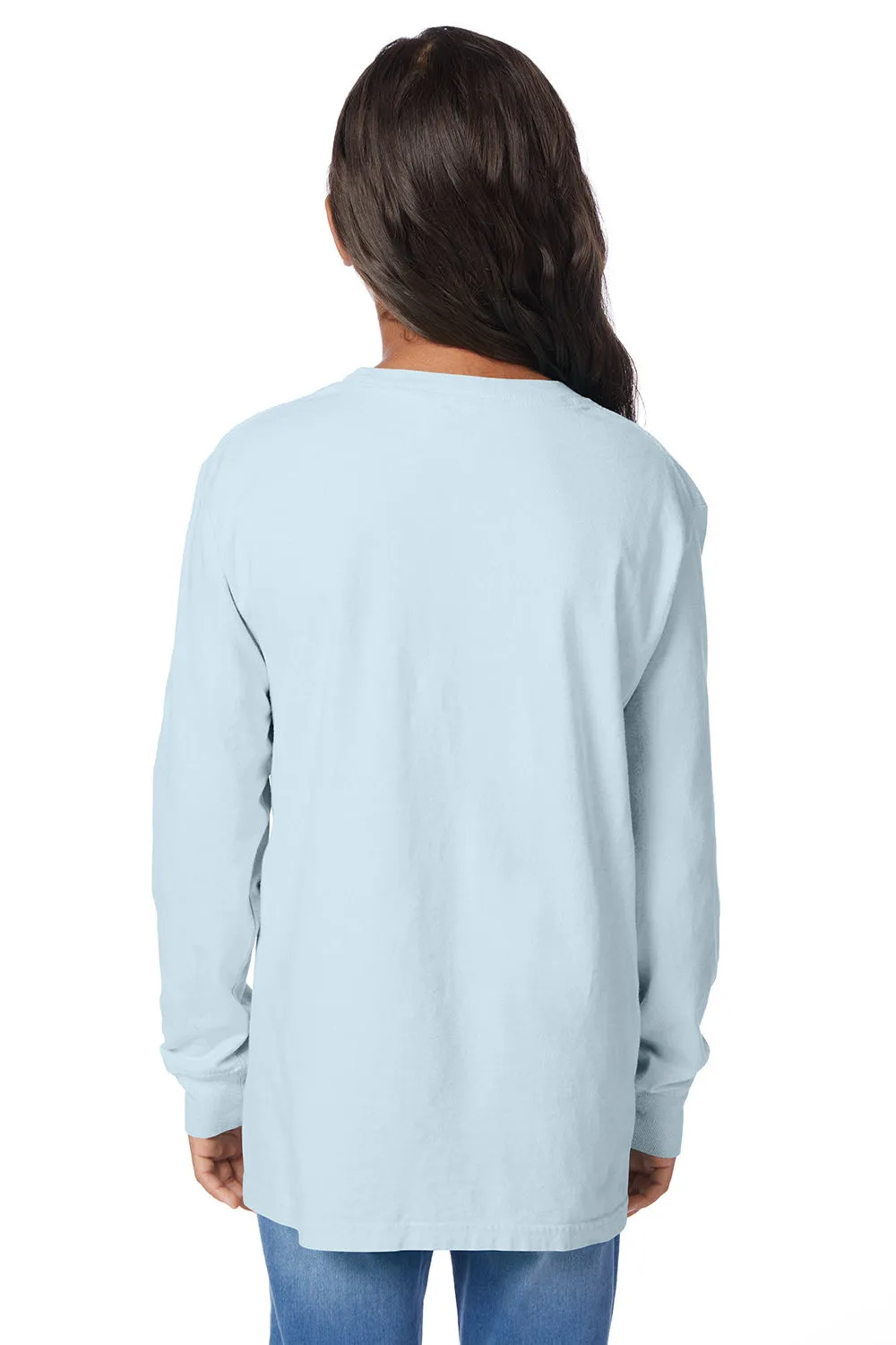 ComfortWash By Hanes Youth Garment Dyed Long Sleeve Crewneck T-Shirt - Soothing Blue