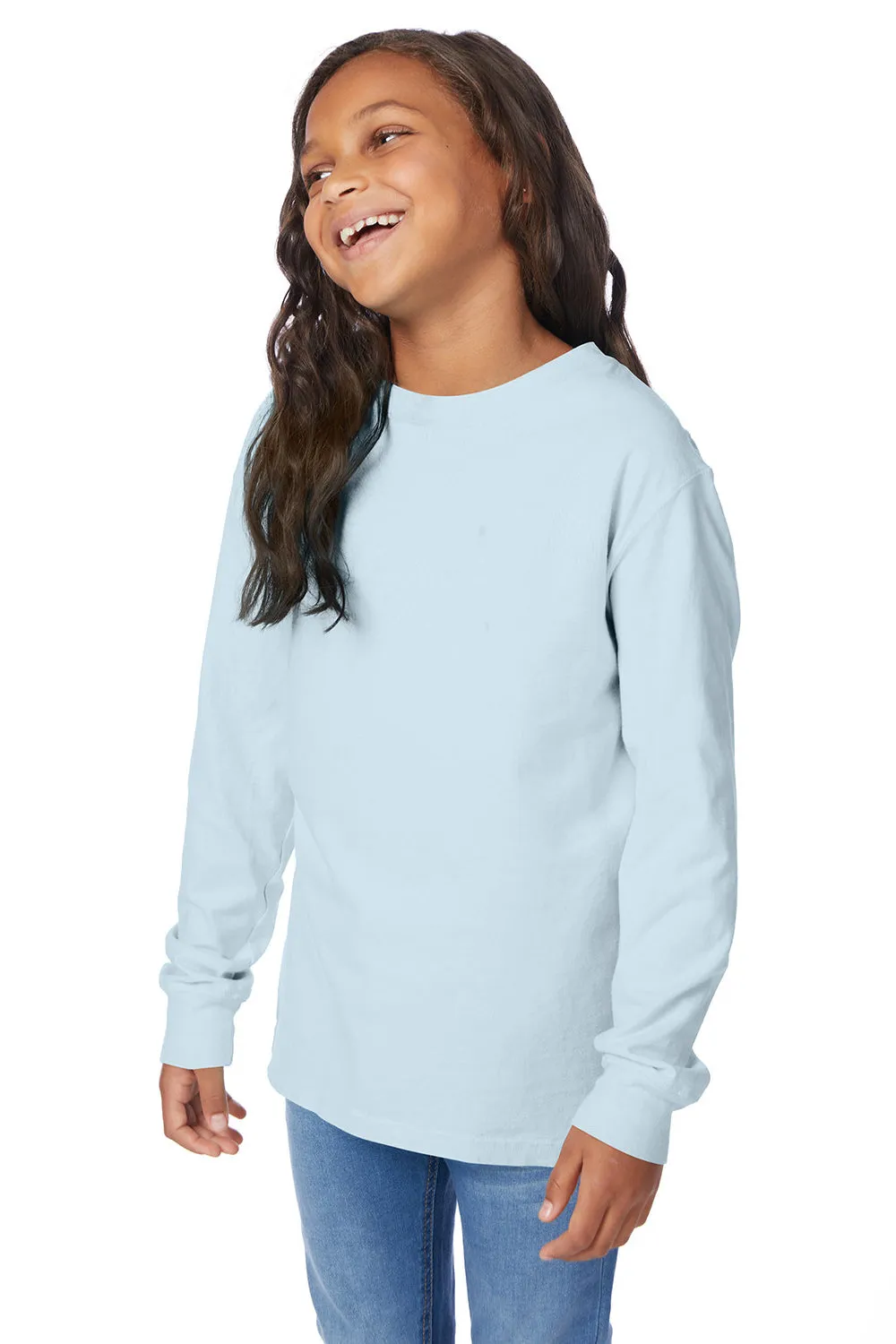ComfortWash By Hanes Youth Garment Dyed Long Sleeve Crewneck T-Shirt - Soothing Blue