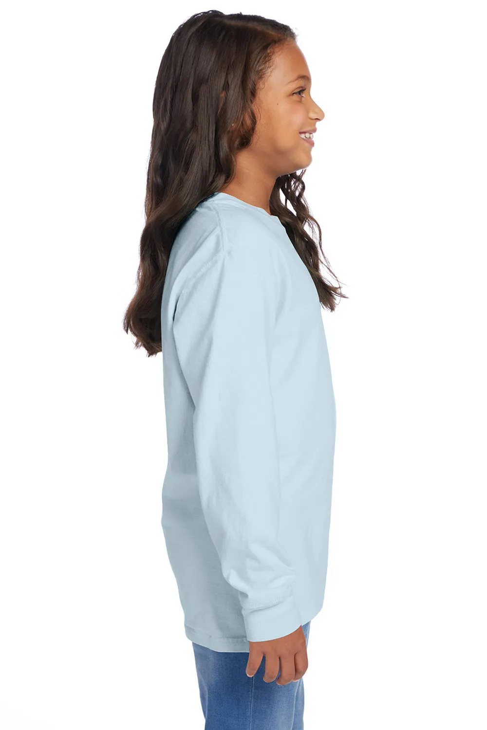ComfortWash By Hanes Youth Garment Dyed Long Sleeve Crewneck T-Shirt - Soothing Blue