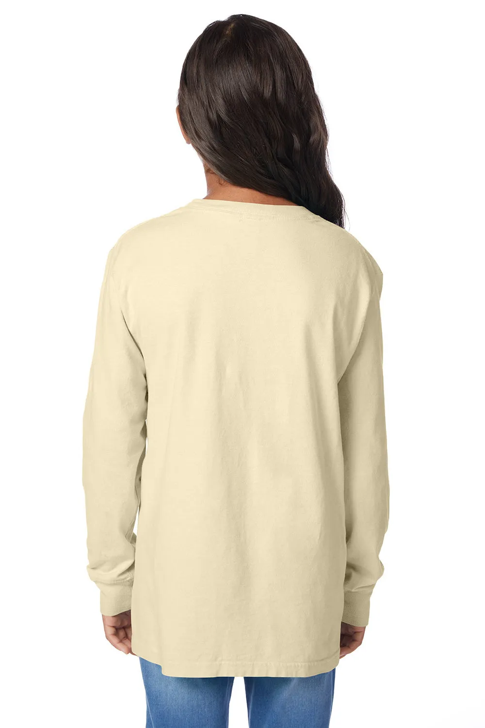 ComfortWash By Hanes Youth Garment Dyed Long Sleeve Crewneck T-Shirt - Summer Squash Yellow