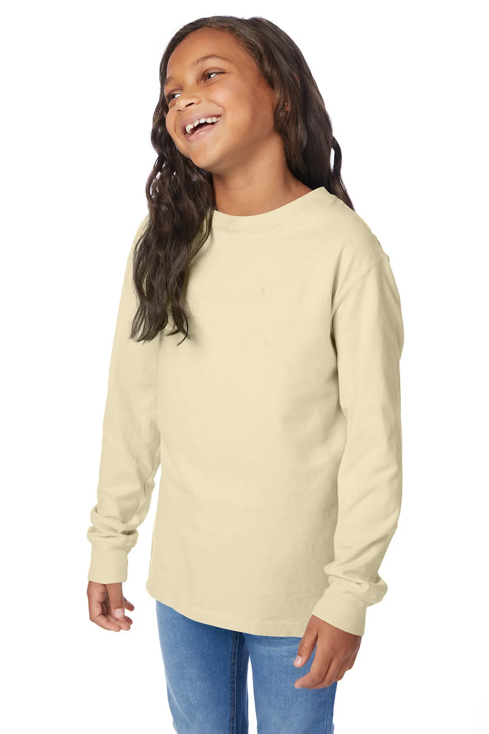 ComfortWash By Hanes Youth Garment Dyed Long Sleeve Crewneck T-Shirt - Summer Squash Yellow