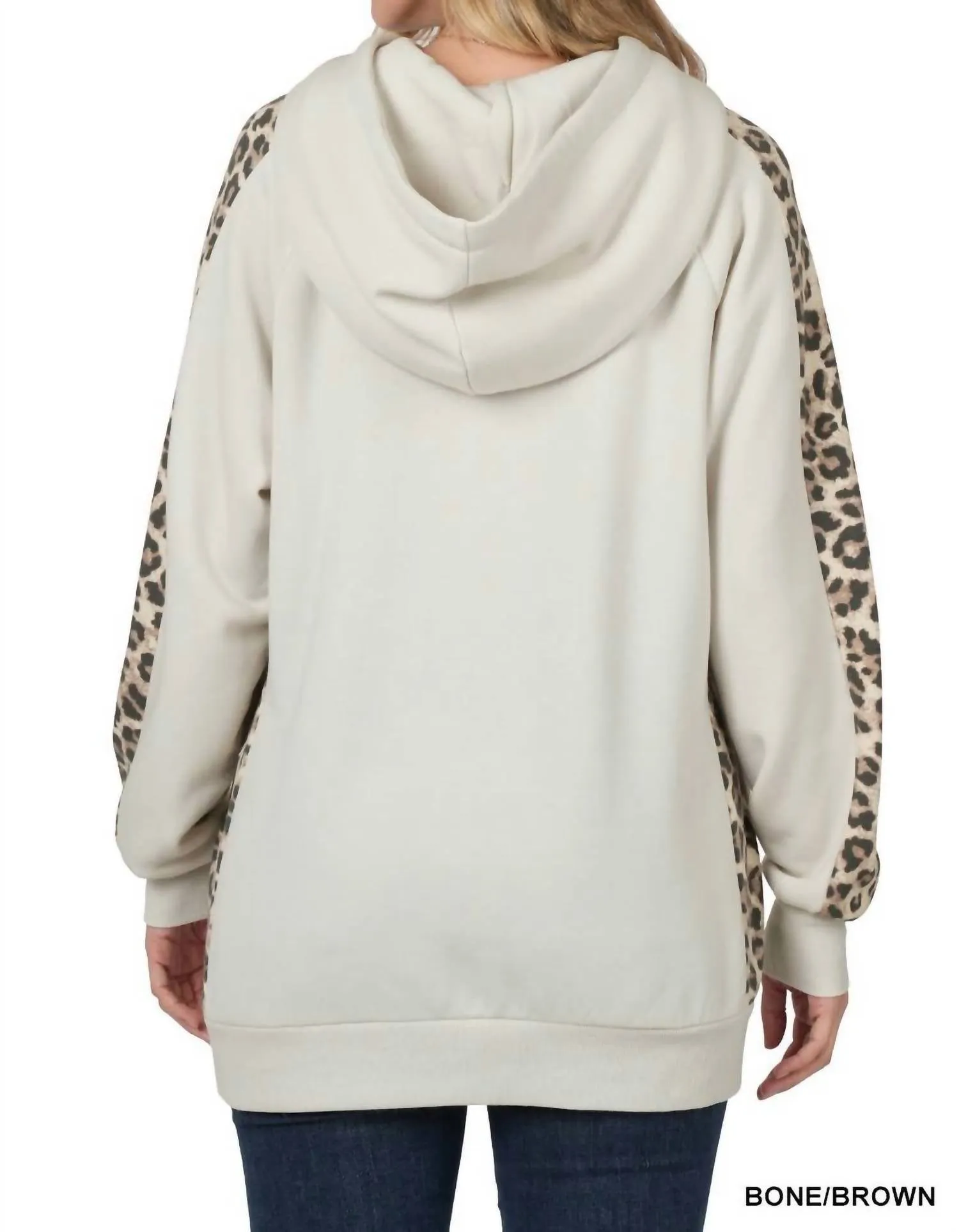 Contrast Side Panel Leopard Hoodie In Bone/brown