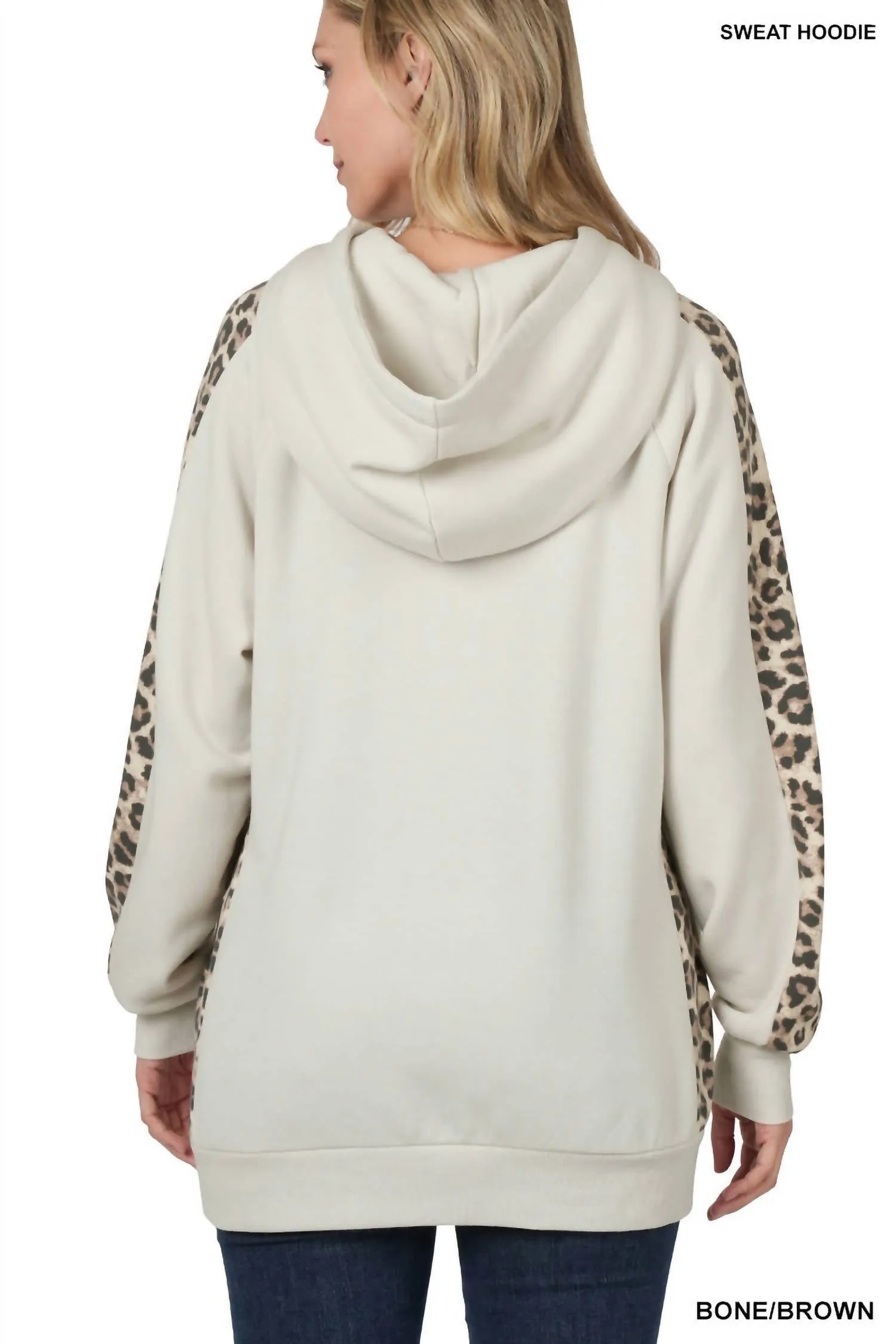 Contrast Side Panel Leopard Hoodie In Bone/brown