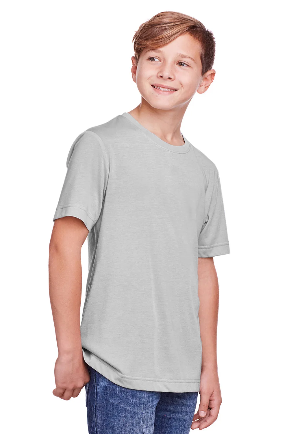 Core 365 Youth Fusion ChromaSoft Performance Moisture Wicking Short Sleeve Crewneck T-Shirt - Platinum Grey