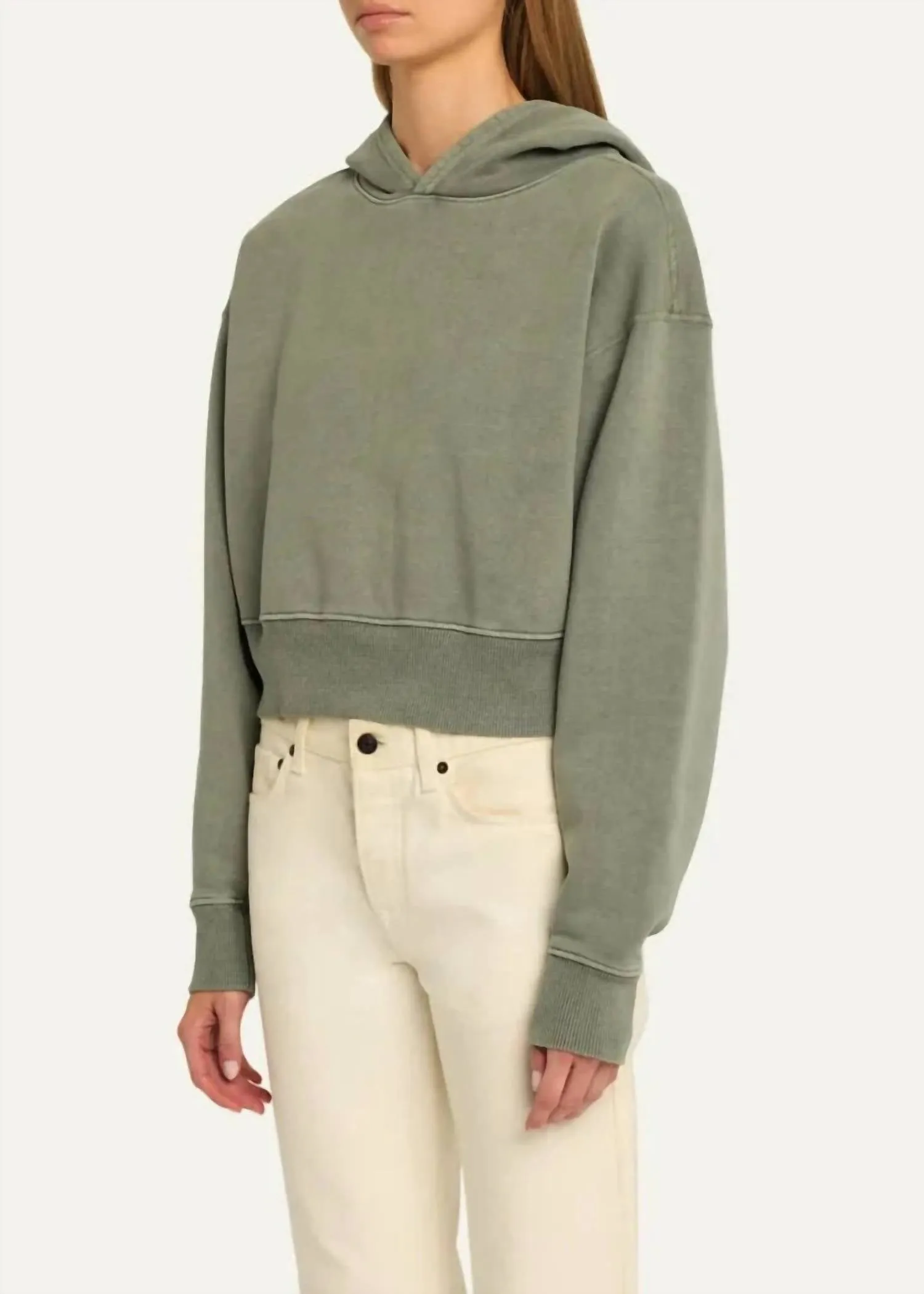 Crop Hoodie In Shadow Green