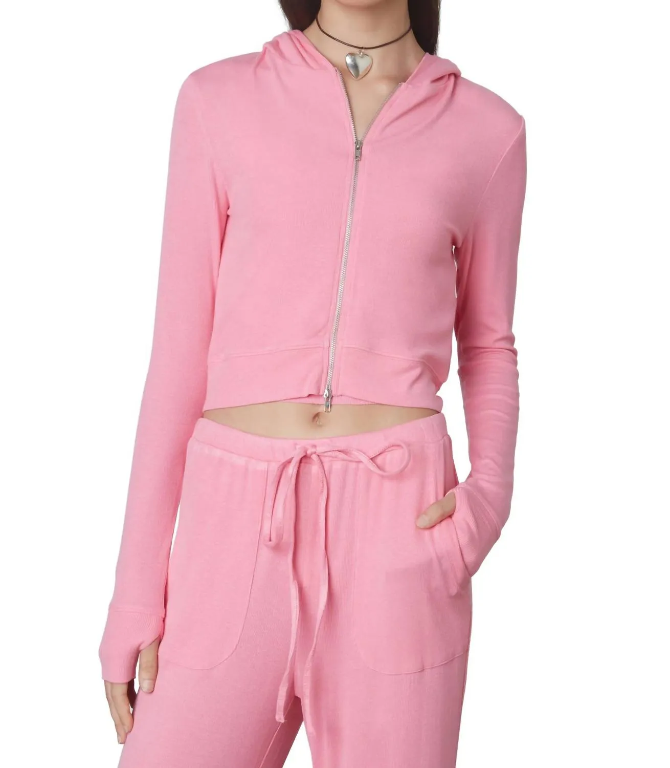 Cropped Hacci Hoddie In Bubble Gum