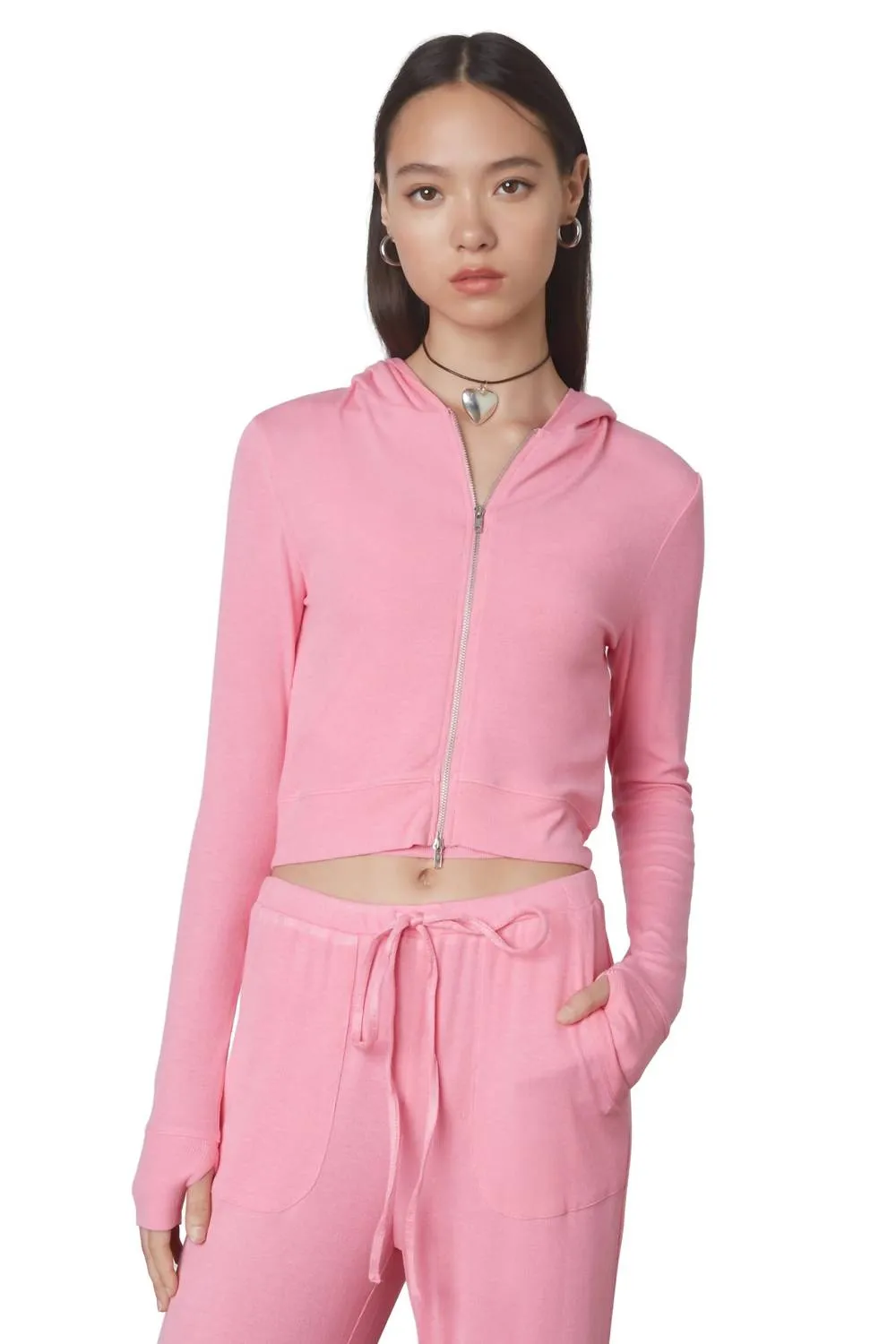 Cropped Hacci Hoddie In Bubble Gum
