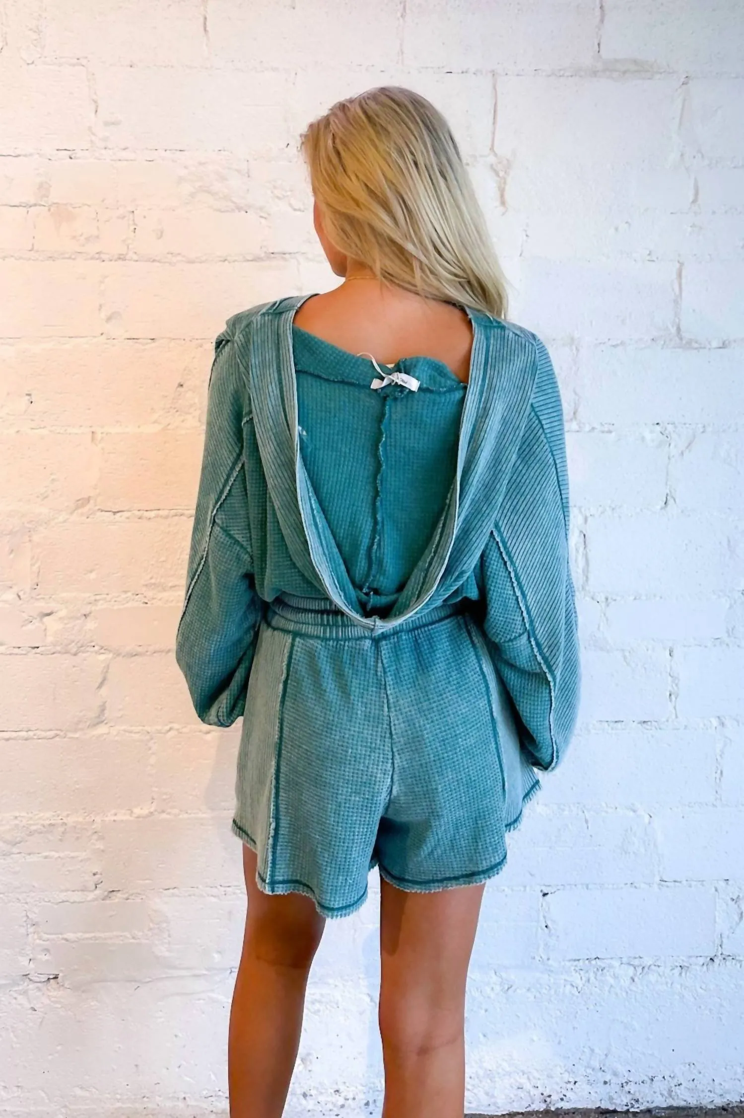 Dante Seamed Burnout Thermal Hoodie In Teal