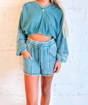 Dante Seamed Burnout Thermal Hoodie In Teal