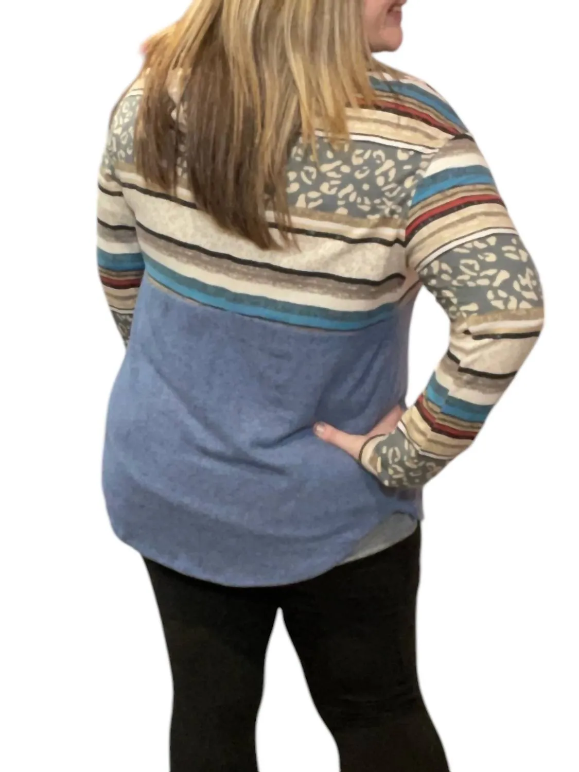 Denim Animal Print Hoodie In Blue