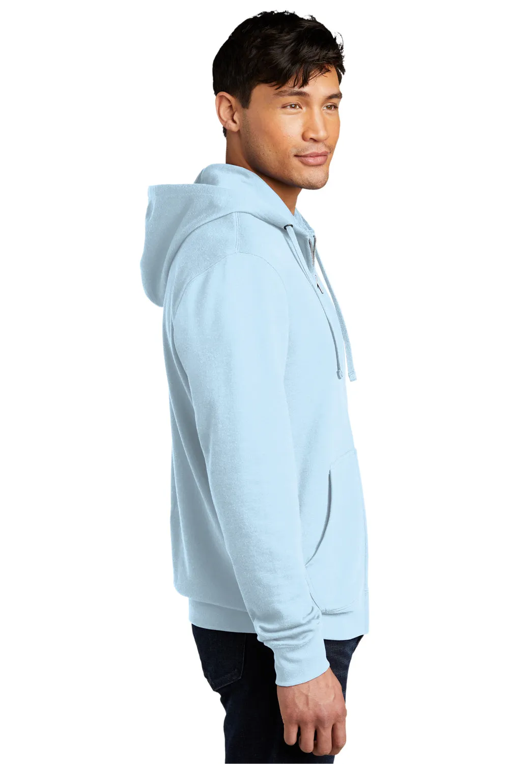 District Mens Very Important Fleece Full Zip Hooded Sweatshirt Hoodie w/ Pockets - Ice Blue
