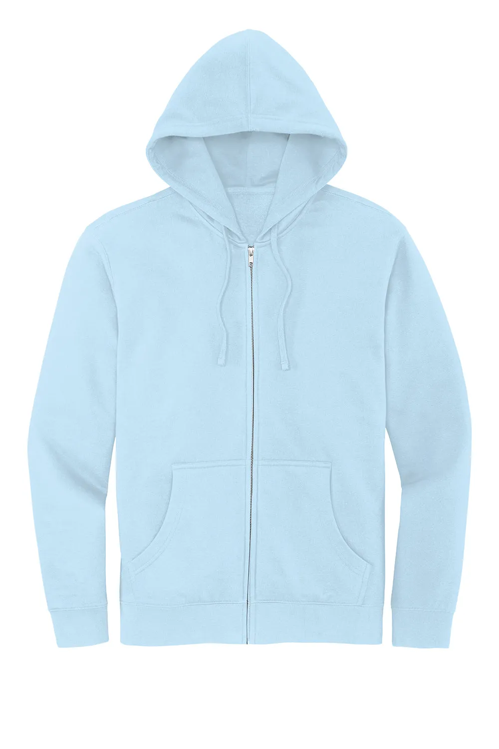 District Mens Very Important Fleece Full Zip Hooded Sweatshirt Hoodie w/ Pockets - Ice Blue