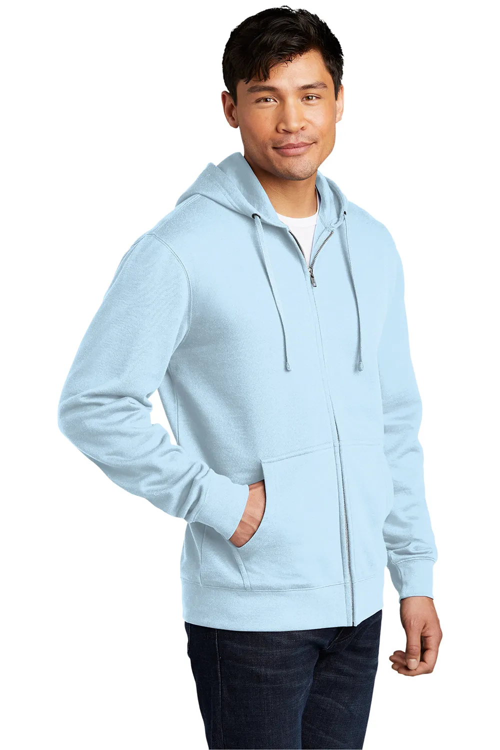 District Mens Very Important Fleece Full Zip Hooded Sweatshirt Hoodie w/ Pockets - Ice Blue