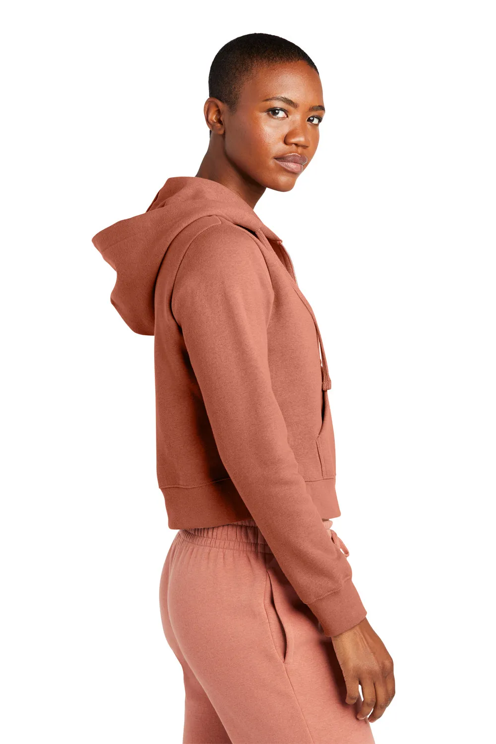 District Womens V.I.T. Fleece Full Zip Hooded Sweatshirt Hoodie w/ Pockets - Desert Rose