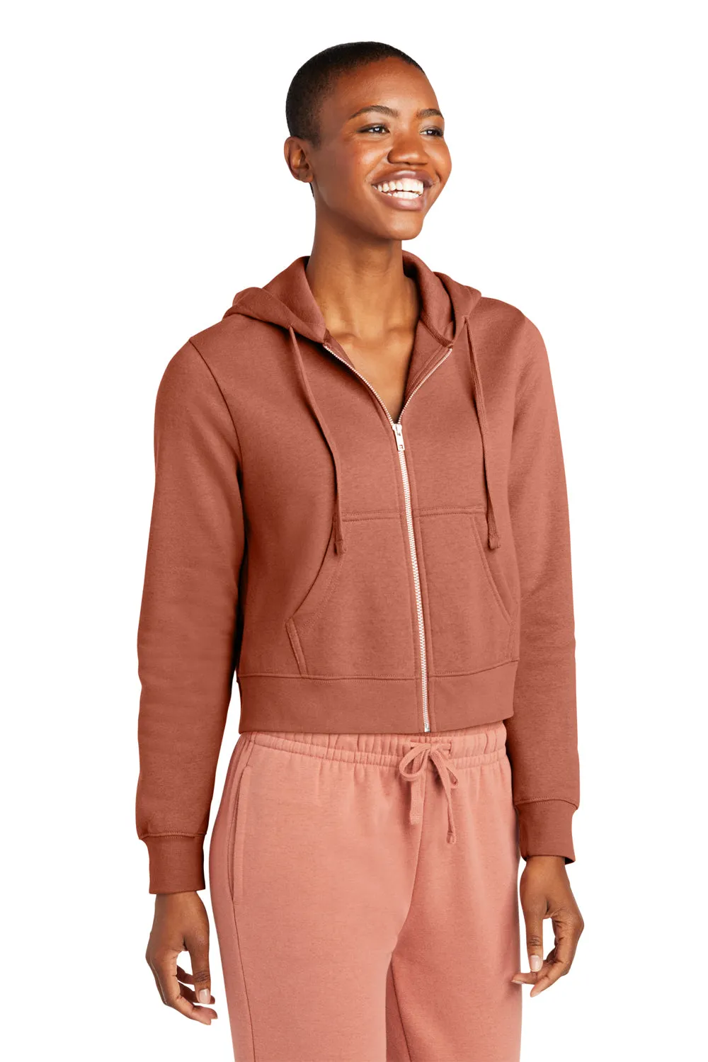 District Womens V.I.T. Fleece Full Zip Hooded Sweatshirt Hoodie w/ Pockets - Desert Rose