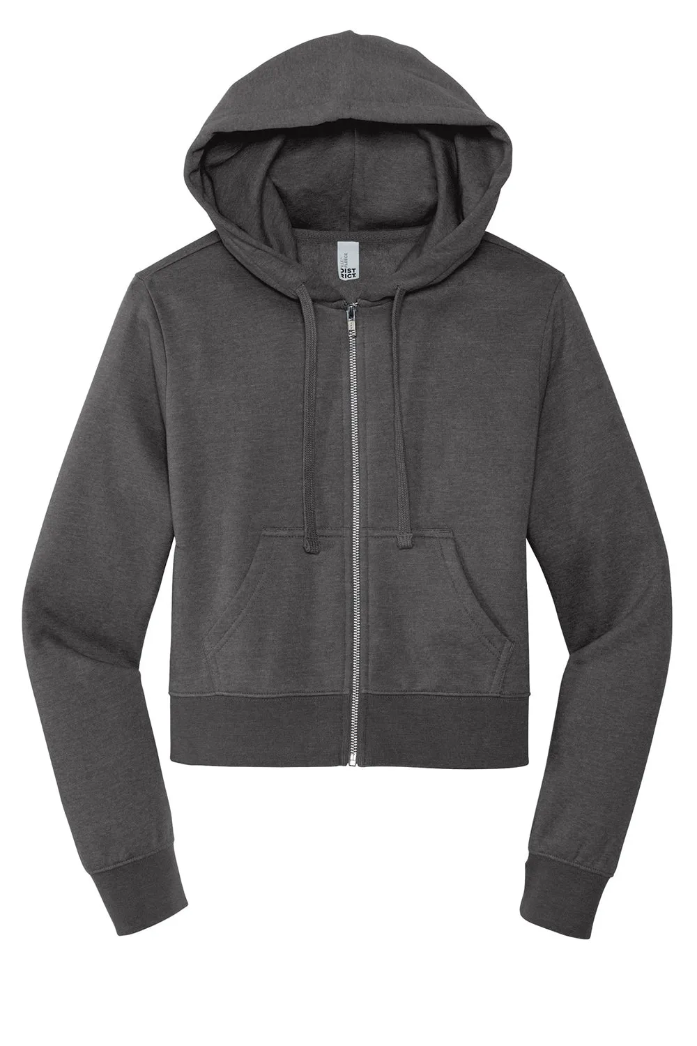 District Womens V.I.T. Fleece Full Zip Hooded Sweatshirt Hoodie w/ Pockets - Heather Charcoal Grey