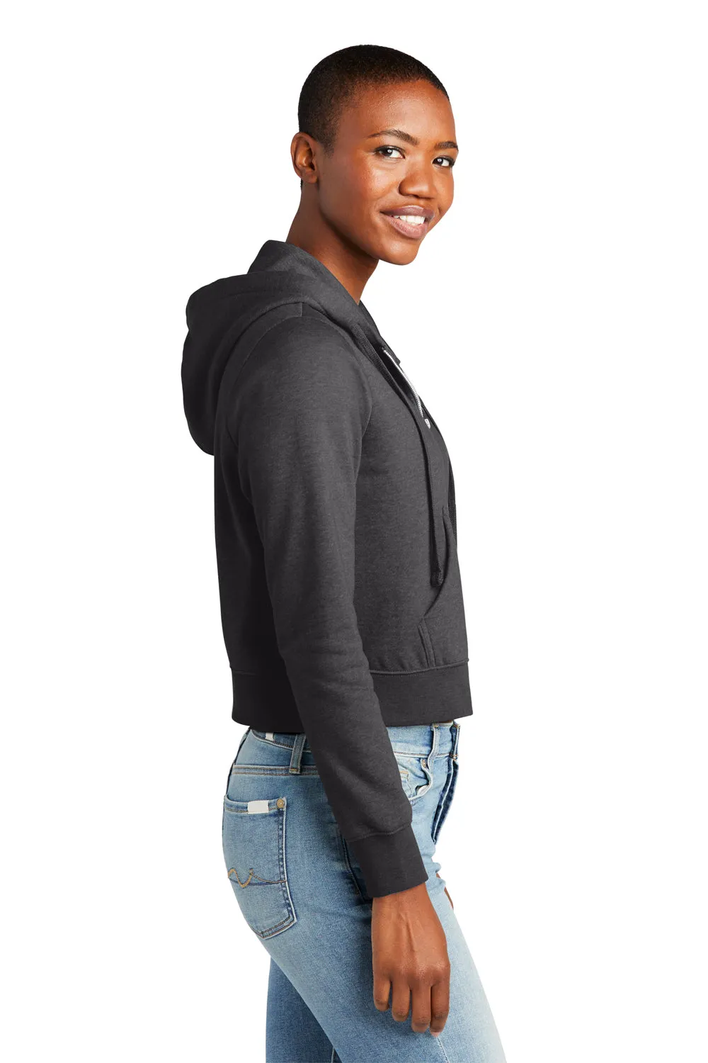 District Womens V.I.T. Fleece Full Zip Hooded Sweatshirt Hoodie w/ Pockets - Heather Charcoal Grey