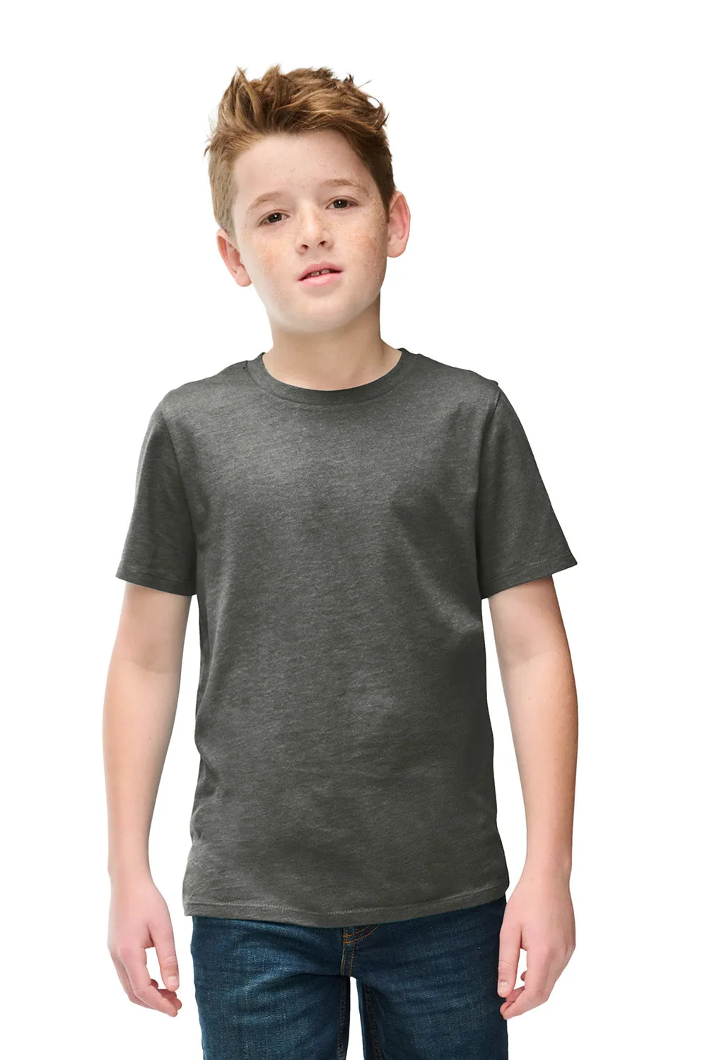 District Youth Perfect Blend CVC Short Sleeve Crewneck T-Shirt - Heather Charcoal Grey