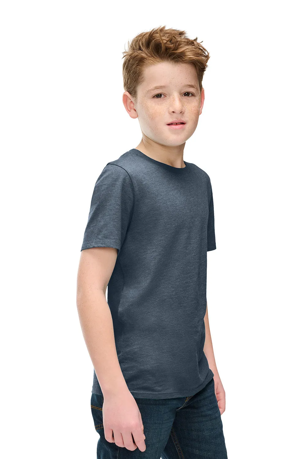 District Youth Perfect Blend CVC Short Sleeve Crewneck T-Shirt - Heather Navy Blue