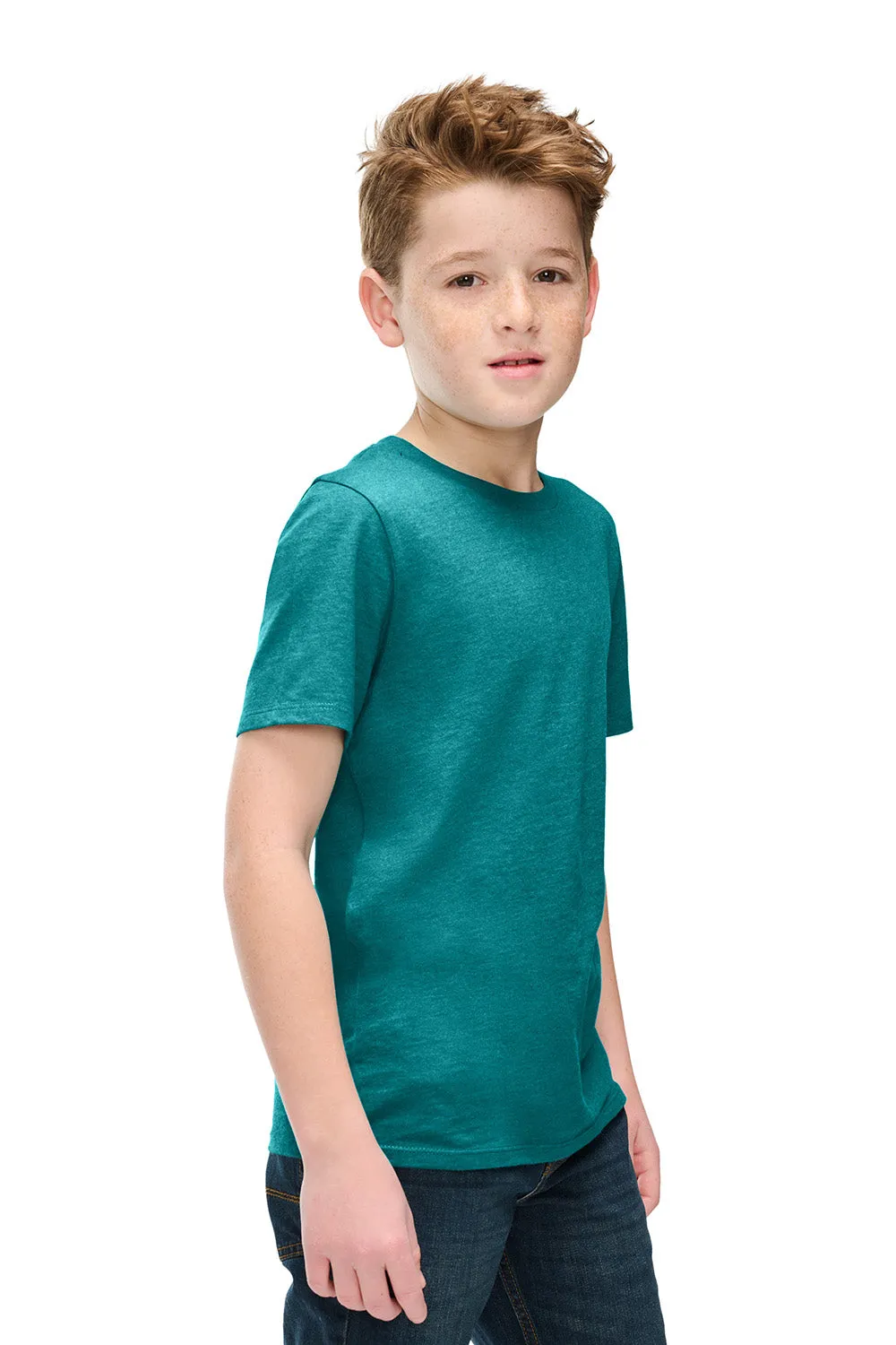 District Youth Perfect Blend CVC Short Sleeve Crewneck T-Shirt - Heather Teal Blue