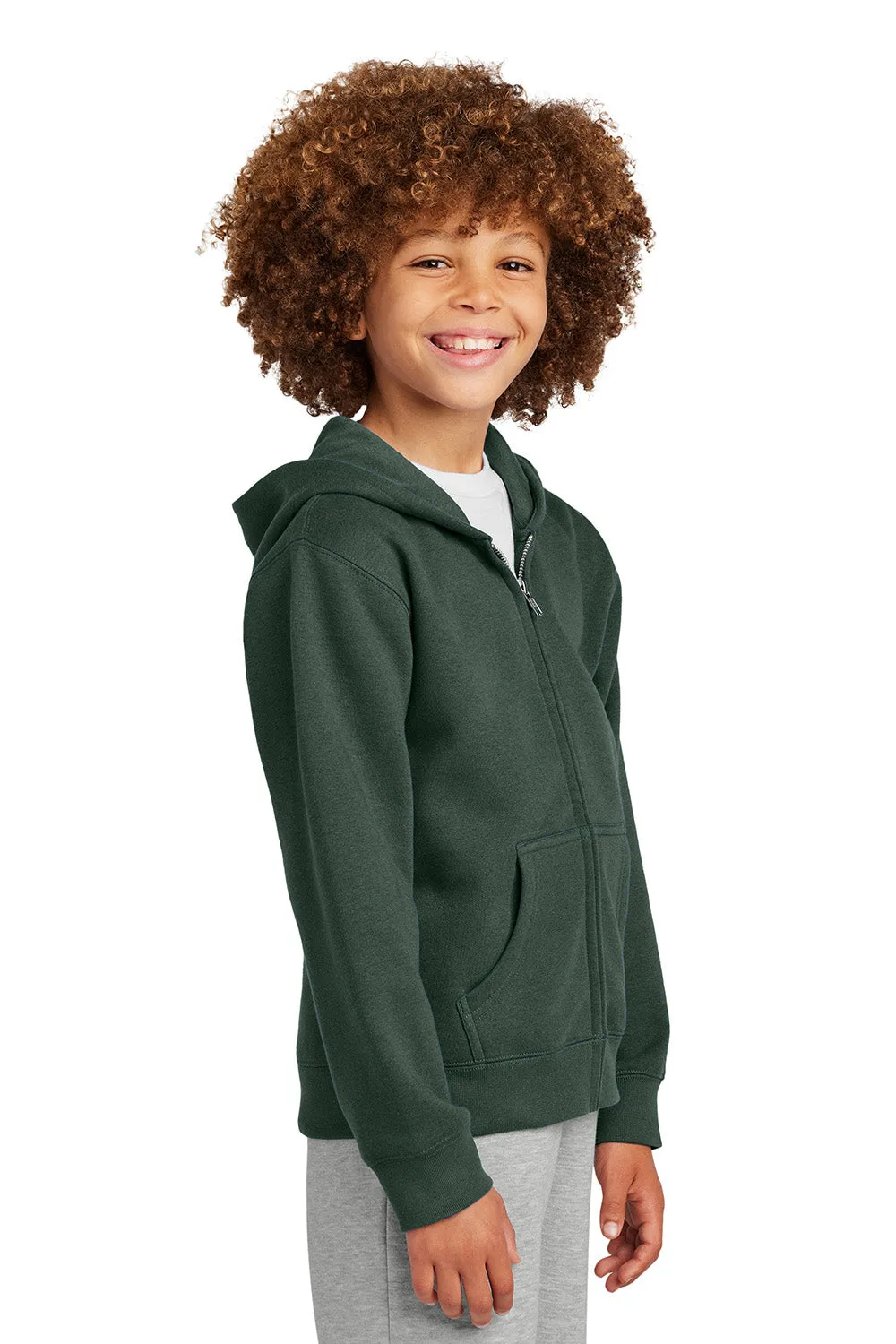 District Youth V.I.T. Fleece Full Zip Hooded Sweatshirt Hoodie w/ Pockets - Forest Green
