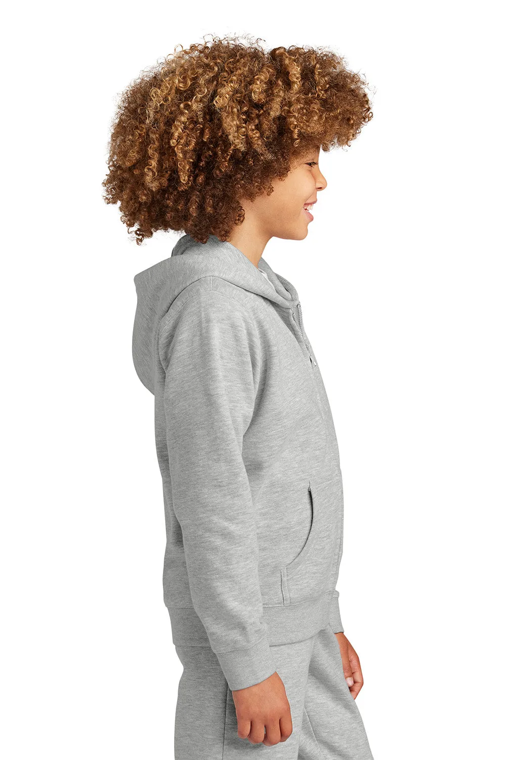 District Youth V.I.T. Fleece Full Zip Hooded Sweatshirt Hoodie w/ Pockets - Heather Light Grey