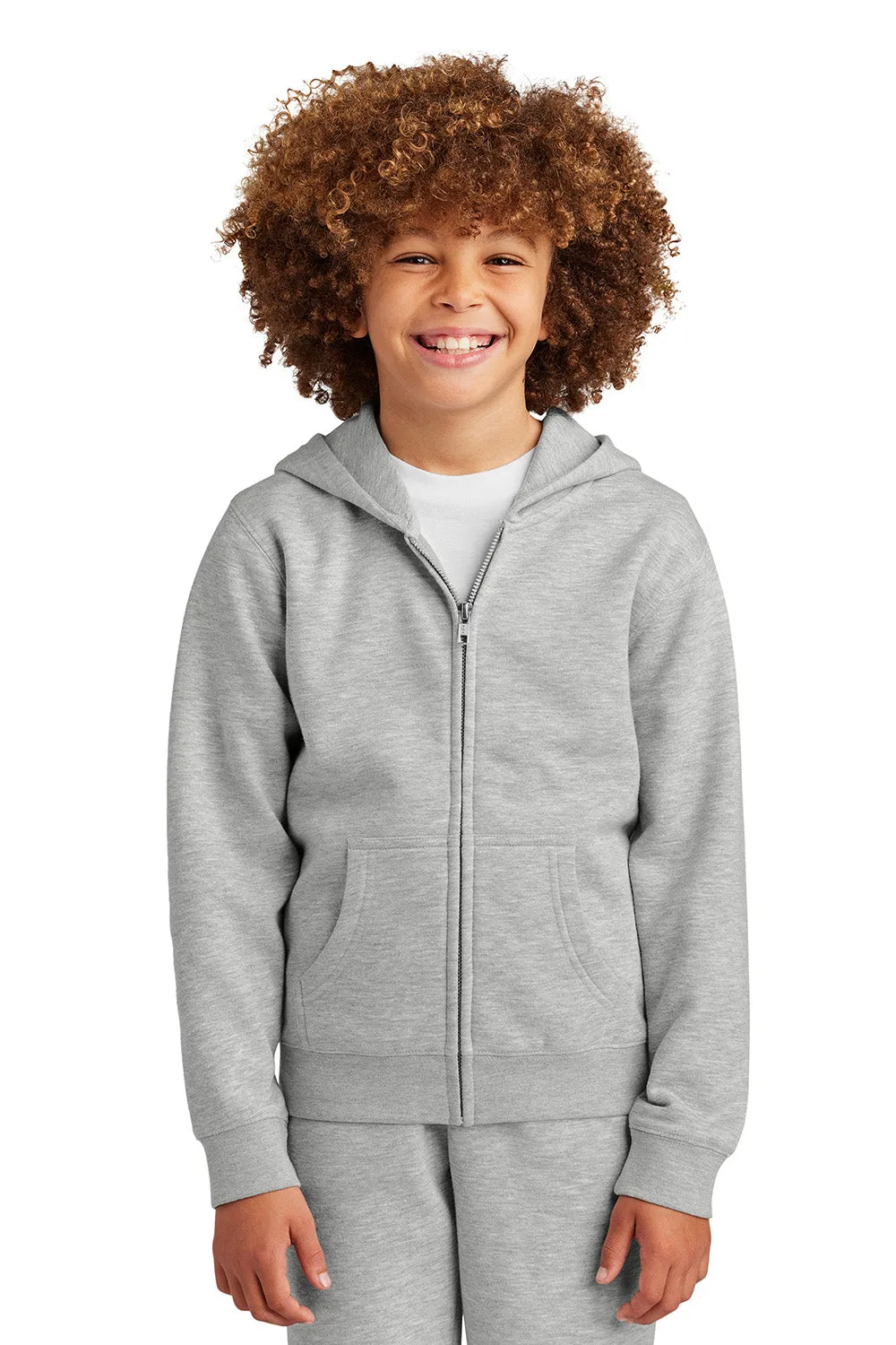 District Youth V.I.T. Fleece Full Zip Hooded Sweatshirt Hoodie w/ Pockets - Heather Light Grey