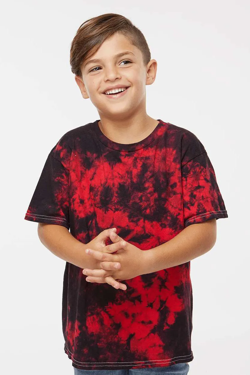 Dyenomite Youth Crystal Tie Dyed Short Sleeve Crewneck T-Shirt - Black/Red Crystal