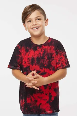Dyenomite Youth Crystal Tie Dyed Short Sleeve Crewneck T-Shirt - Black/Red Crystal