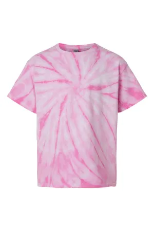 Dyenomite Youth Cyclone Pinwheel Tie Dyed Short Sleeve Crewneck T-Shirt - Pink