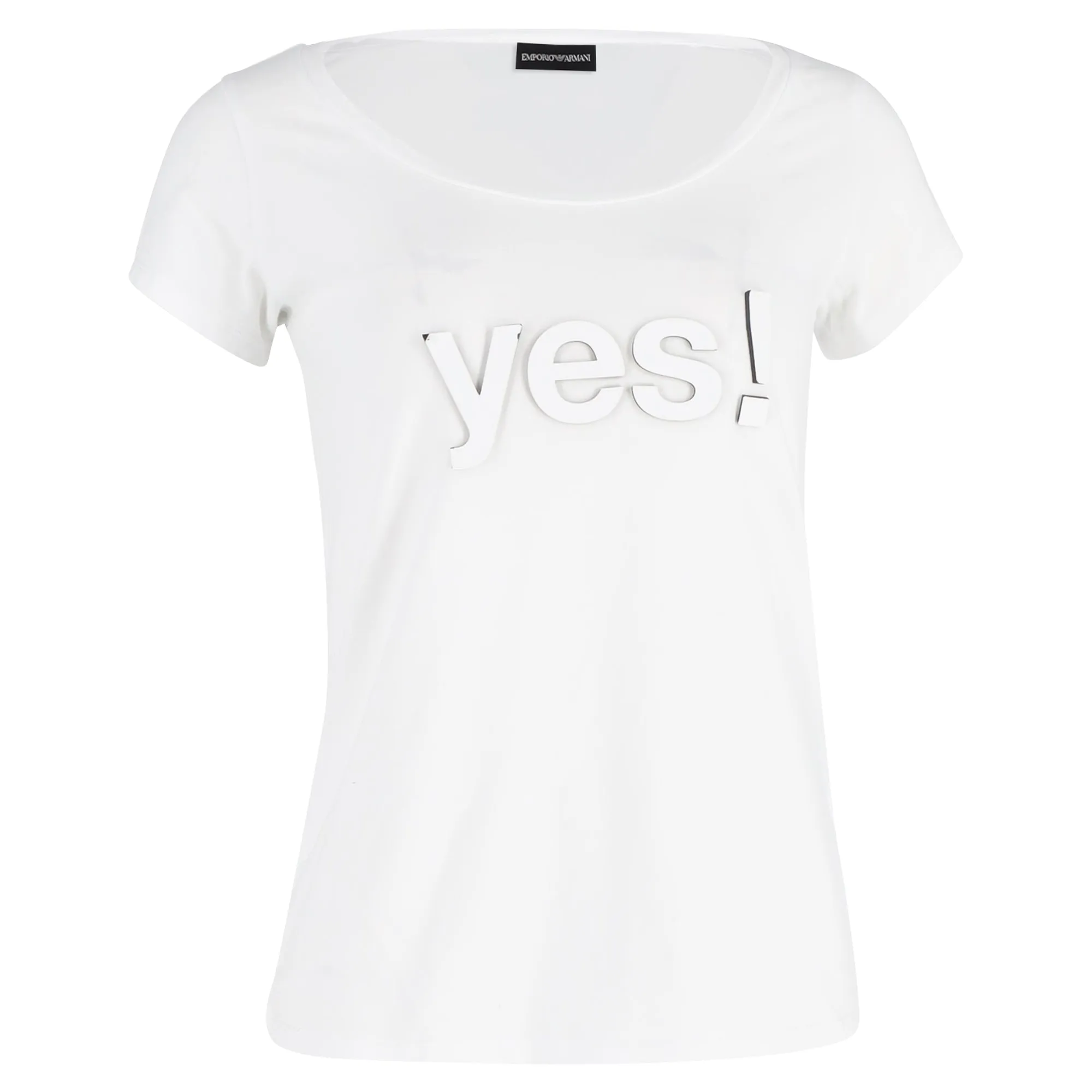 Emporio Armani Embossed Yes T-Shirt in White Cotton