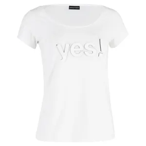 Emporio Armani Embossed Yes T-Shirt in White Cotton
