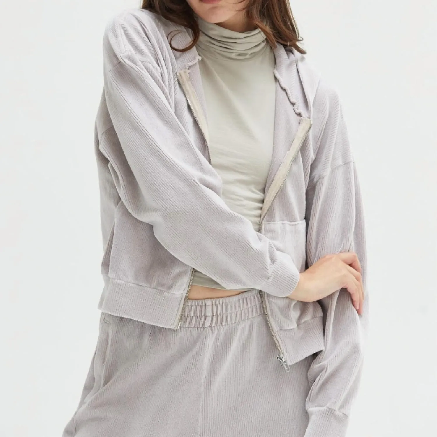 Esther Velour Zip-Up In Lilac