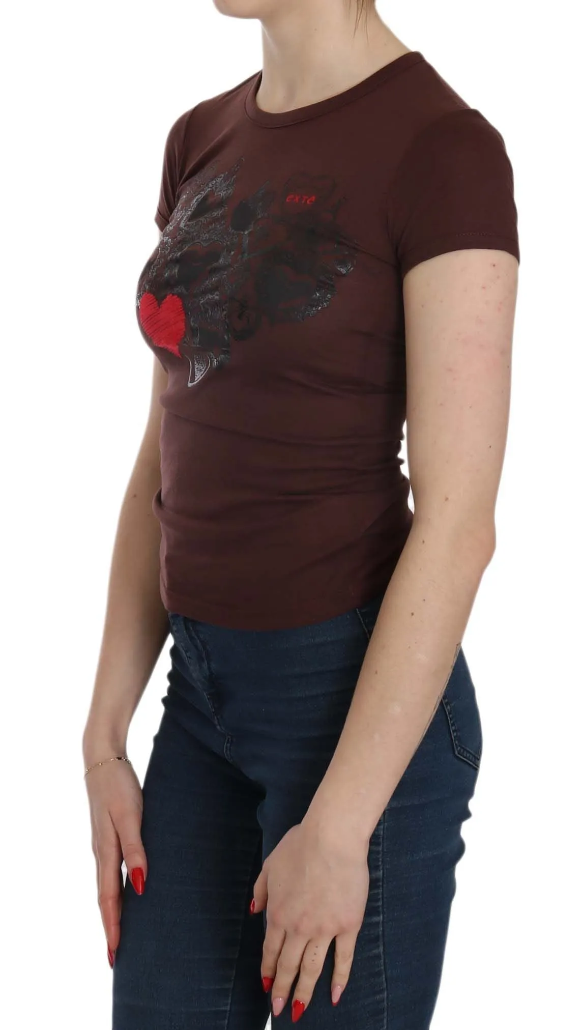 Exte  Hearts Short Sleeve Casual T-shirt Women's Top