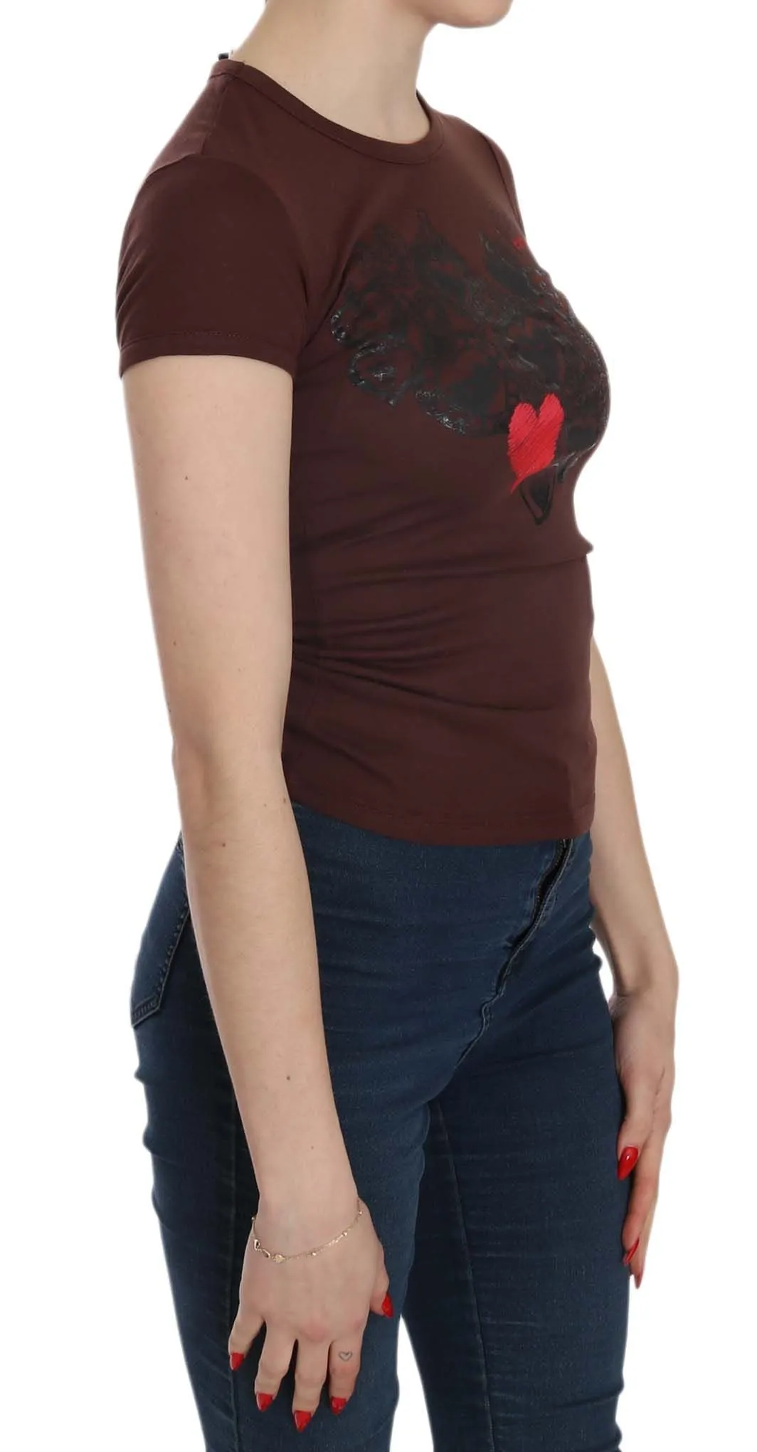 Exte  Hearts Short Sleeve Casual T-shirt Women's Top