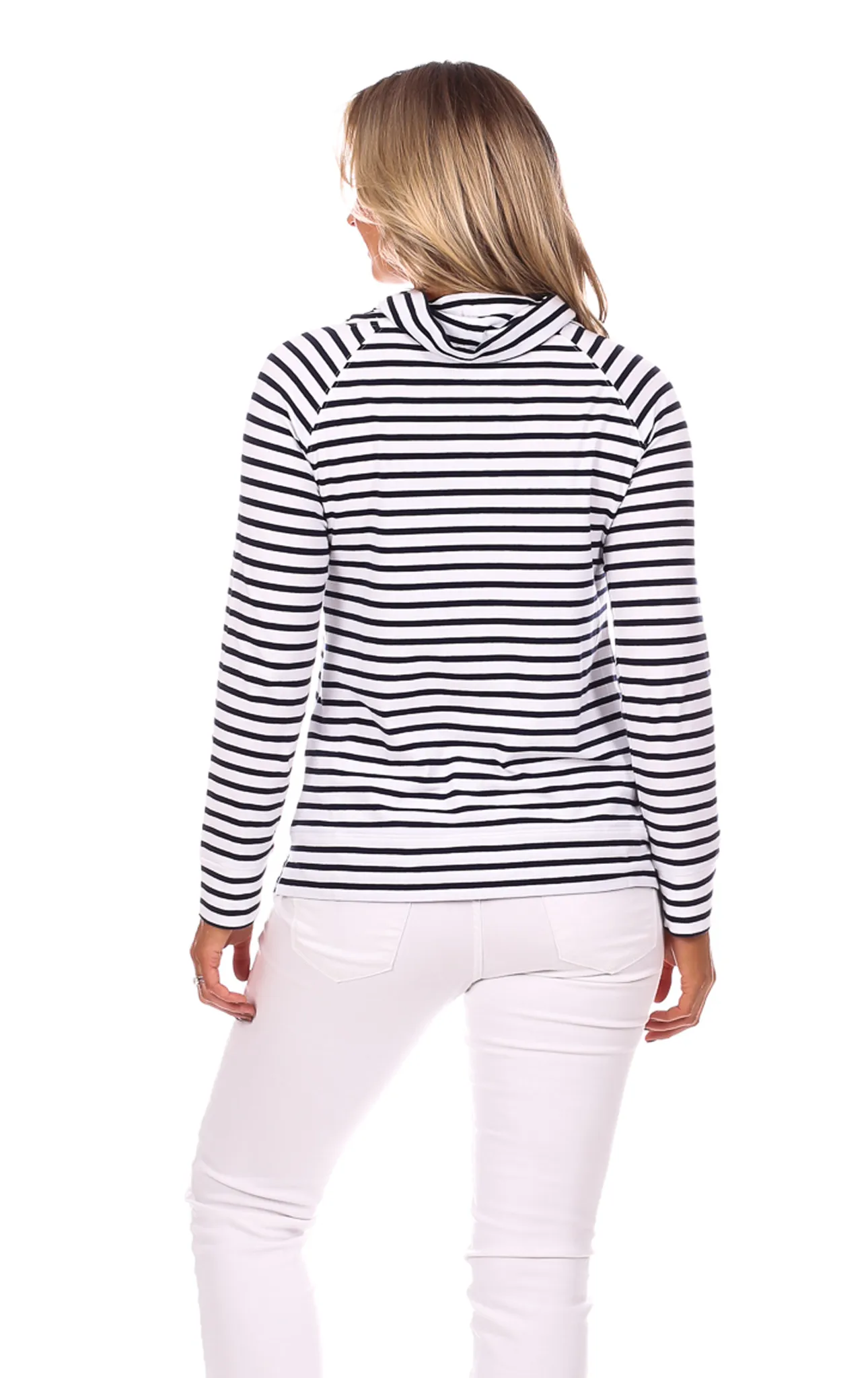 Finley Funnel Neck in White & Navy Stripe