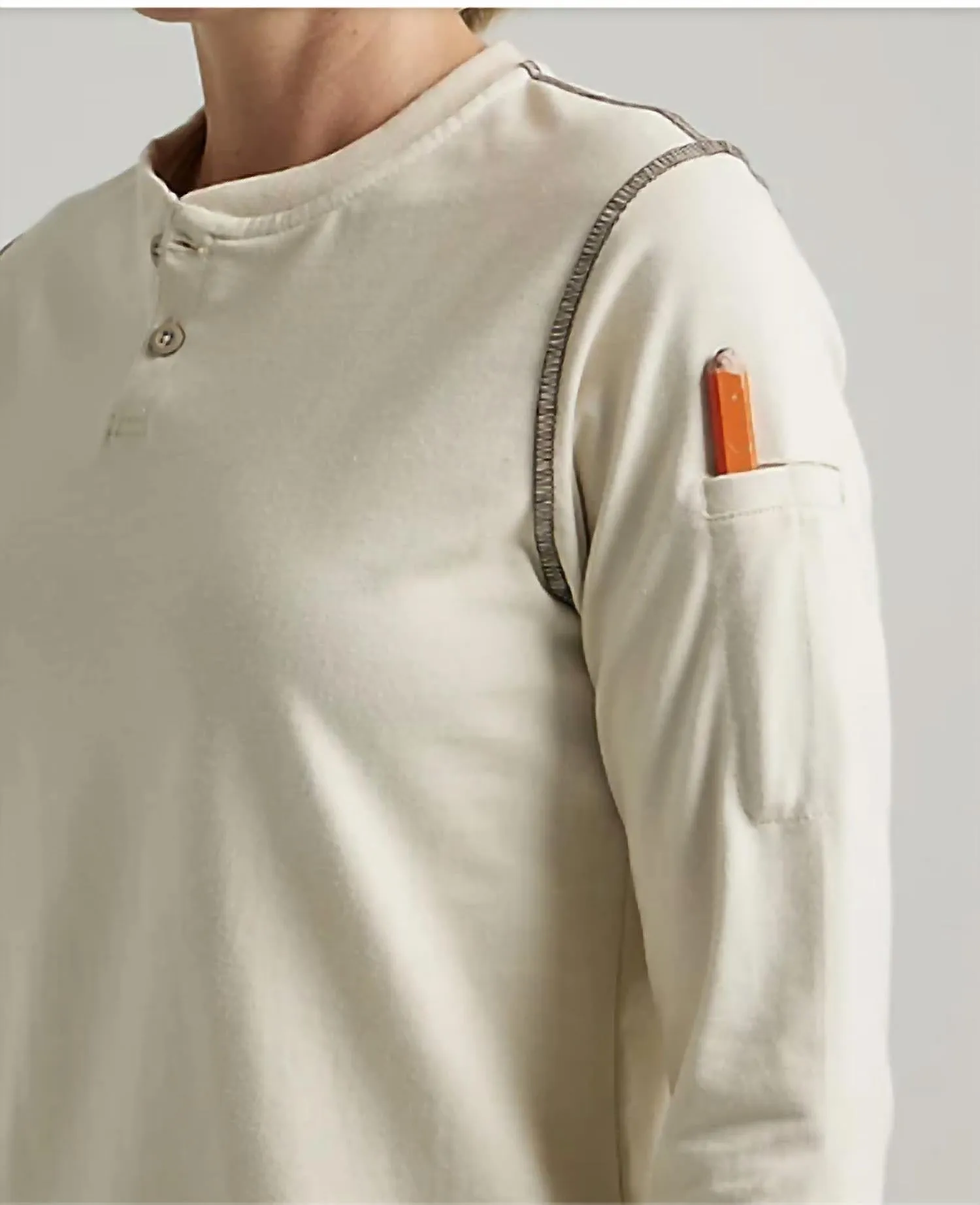 Flame Resistant Long Sleeve Henley Top In Sand