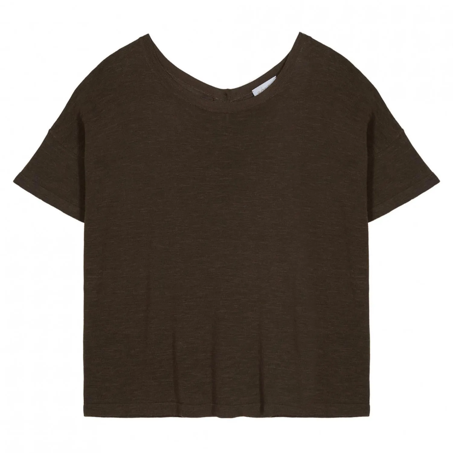 Flamed Linen Button Back T-Shirt In Kaki