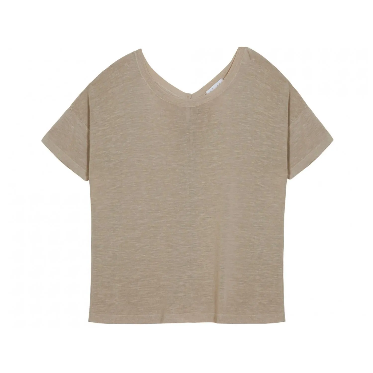Flamed Linen Button Back T-Shirt In Light Beige