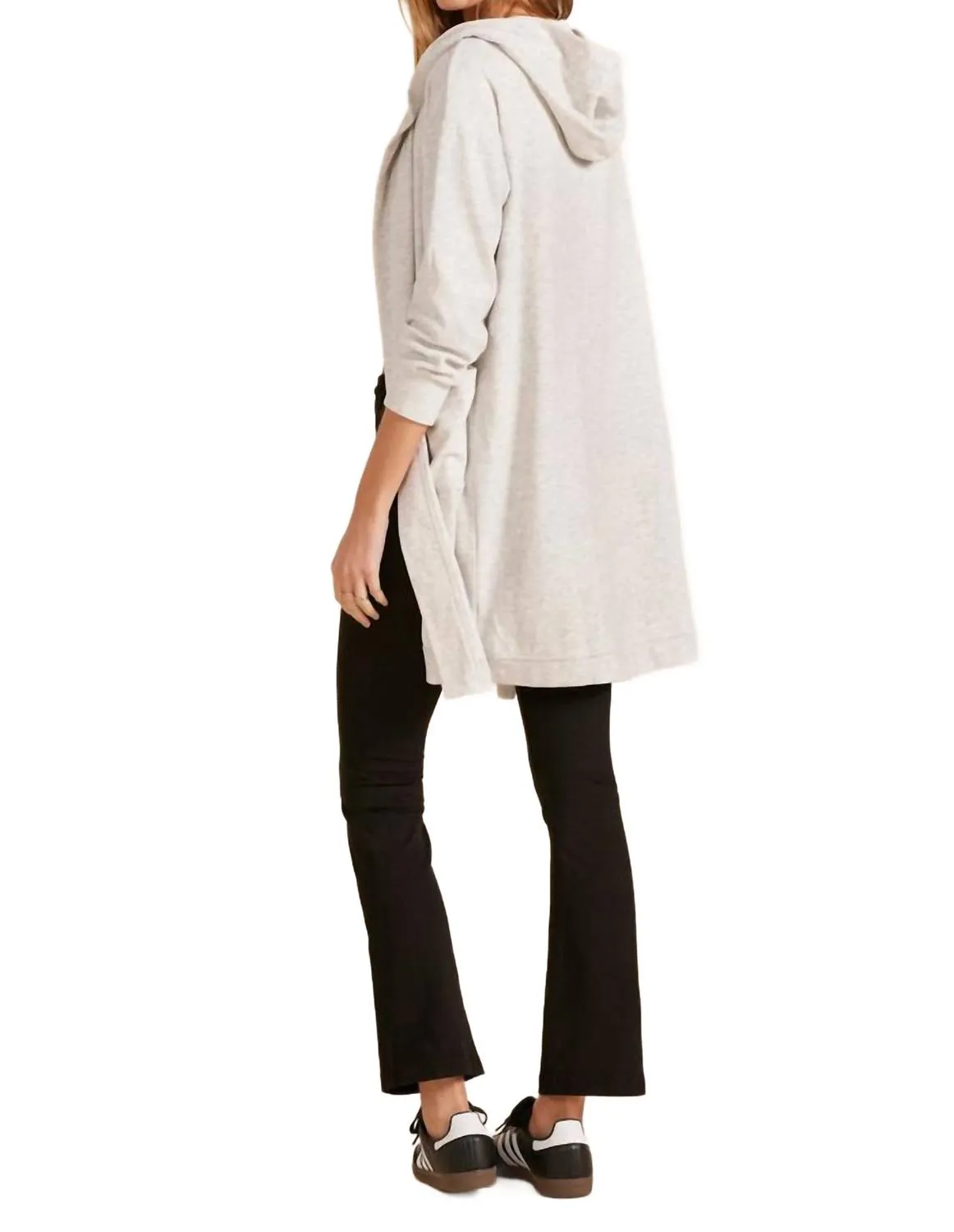 Fleece Duster W/ Hood In Grey