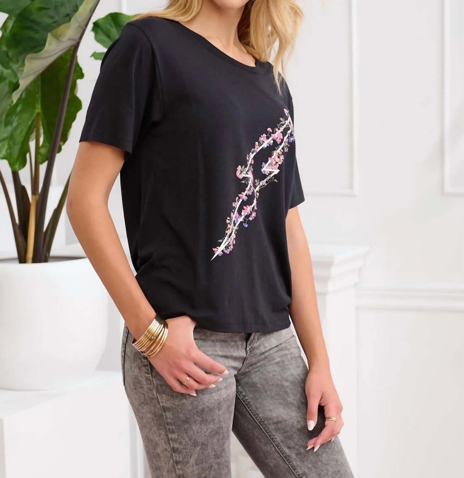Floral Bolt T-Shirt In Black