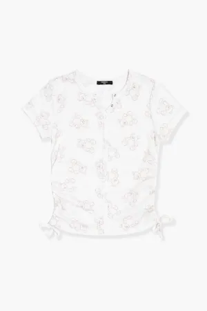 Forever 21 Girls Bear Print Henley Top (Kids) White/Multi Forever 21